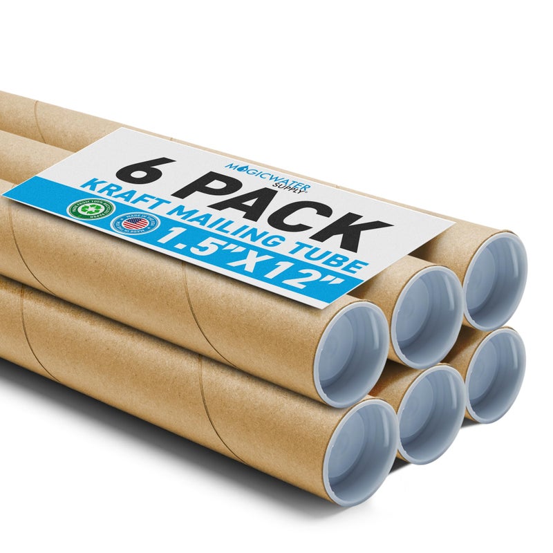 MagicWater Supply Mailing Tube - 1.5 in x 12 in - Kraft - 6 Pack - for Shipping and Storage of Posters, Arts, Crafts, and Documents - Image 1